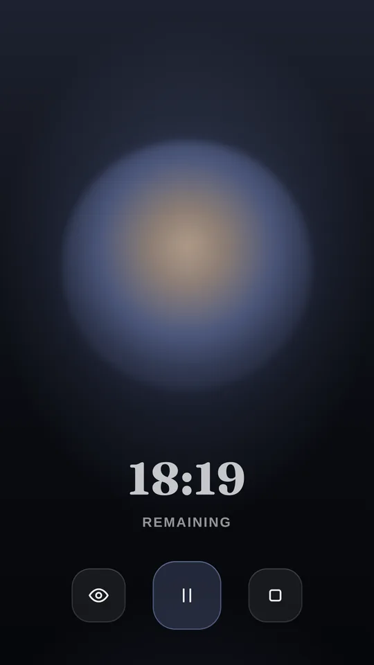 A sitting: a soft glow on a dark screen, with the time remaining.